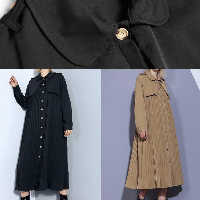 Style Patchwork Fine Pleated Tunics for Khaki Cotton Coat
