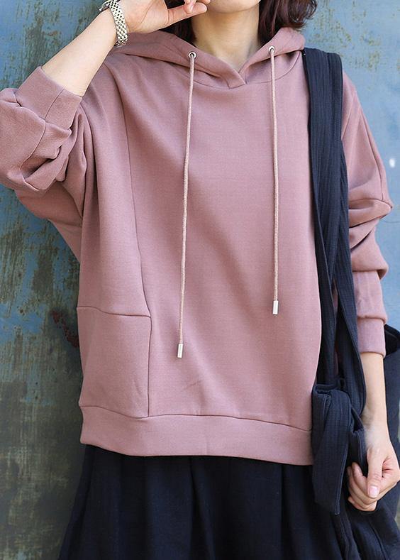 Style Patchwork Cotton Hooded Blouse Tutorials Pink Pullover