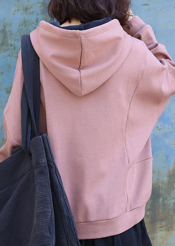 Style Patchwork Cotton Hooded Blouse Tutorials Pink Pullover