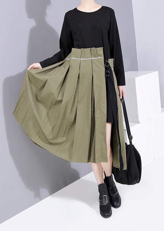 Style Patchwork Cotton O Neck Dresses Pattern Black Dress