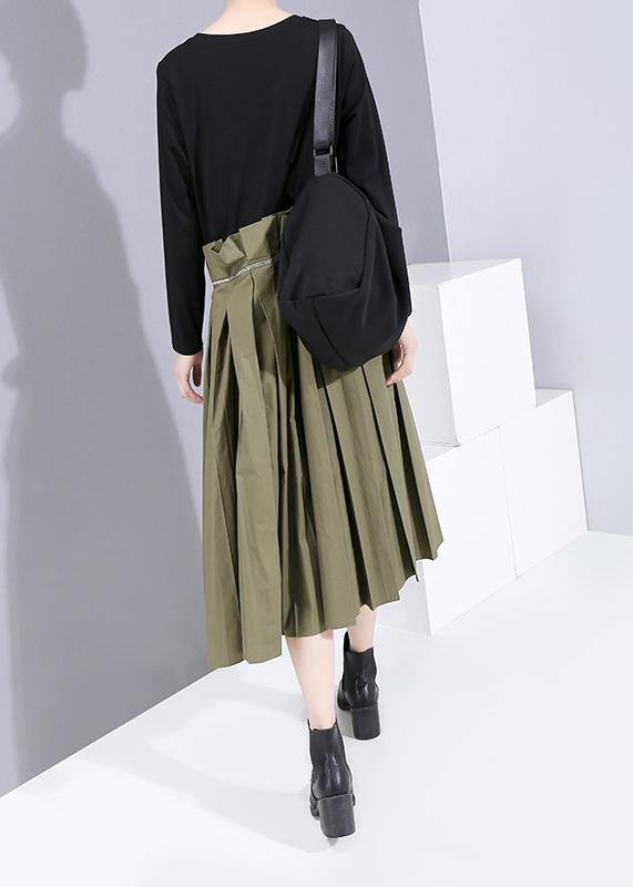 Style Patchwork Cotton O Neck Dresses Pattern Black Dress