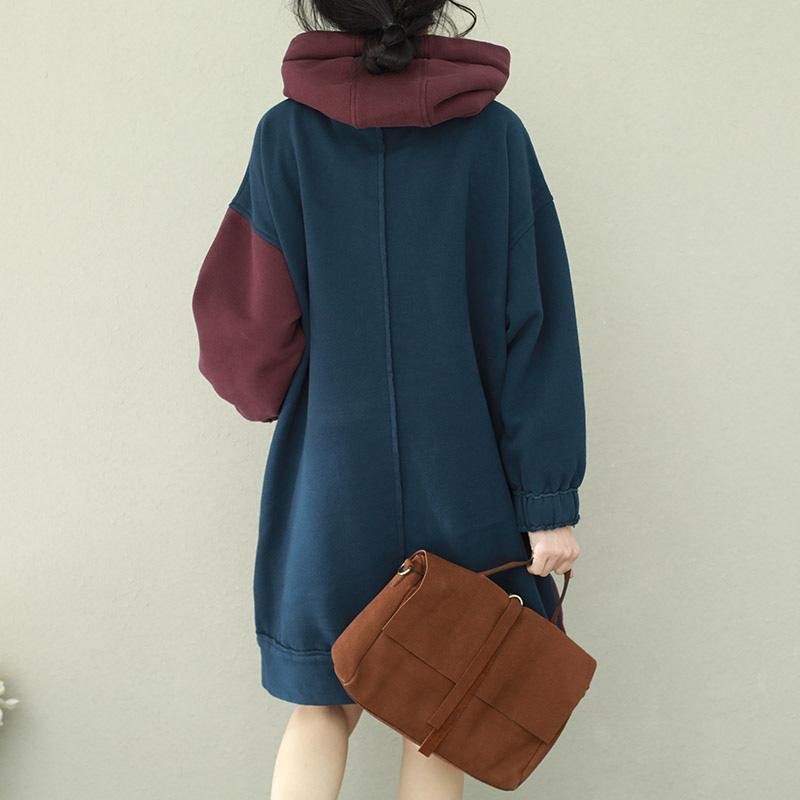 Style Patchwork Cotton Tops Sleeve Blue Burgundy Daily Tops