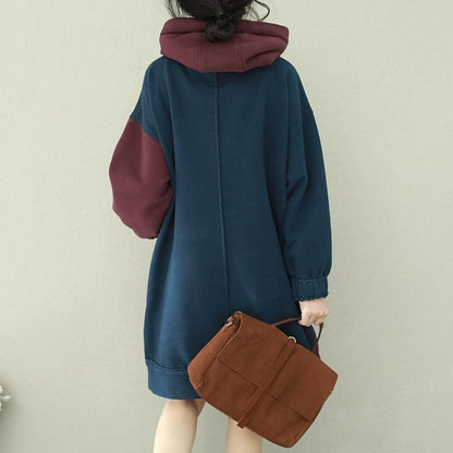 Style Patchwork Cotton Tops Sleeve Blue Burgundy Daily Tops