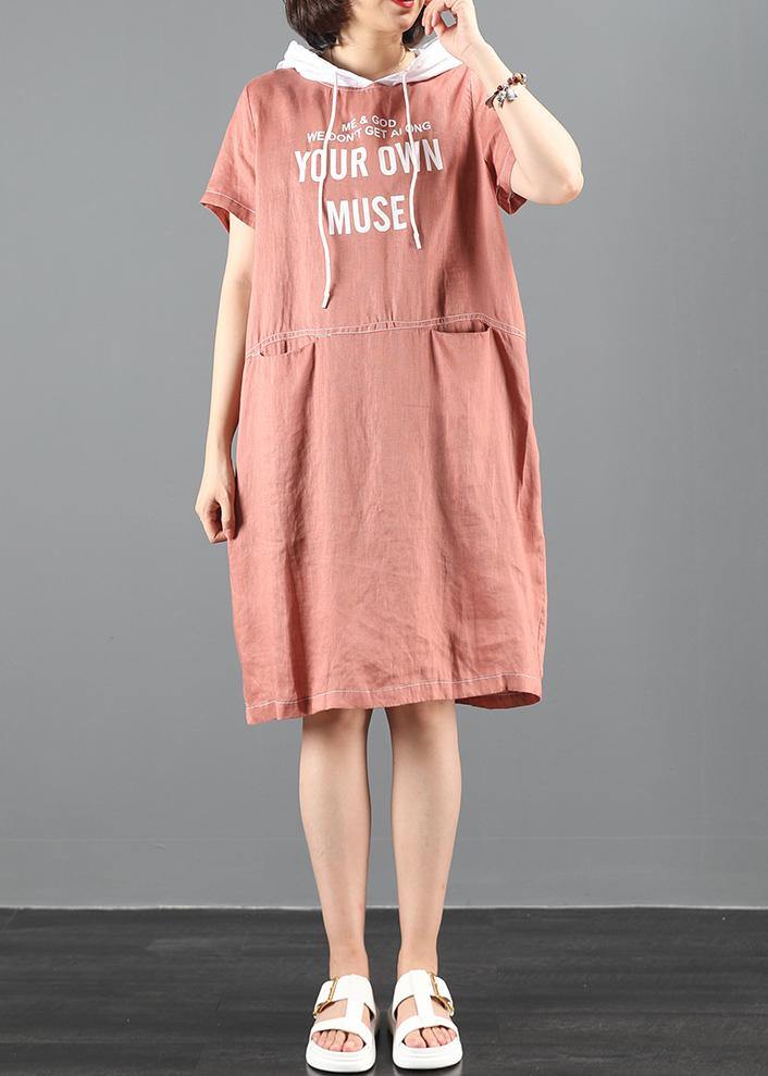 Style Pink Letter Tunic Dresshooded Patchwork Dresses