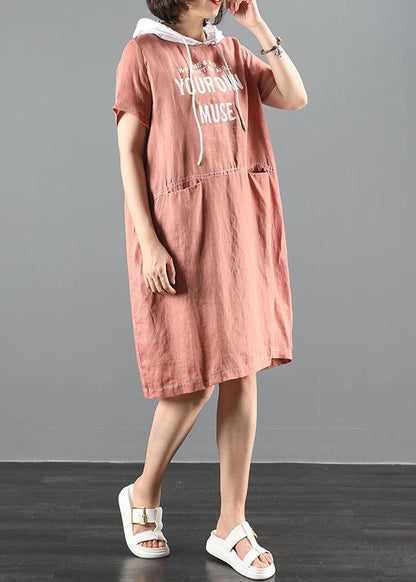 Style Pink Letter Tunic Dresshooded Patchwork Dresses