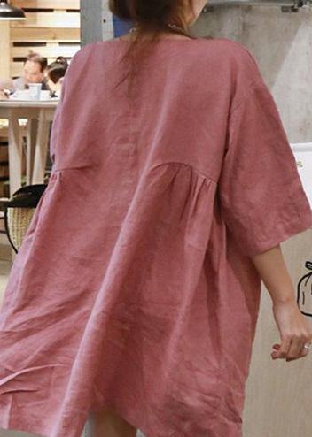Style Blue Cotton Linen Outfit O Neck Cinched a Line Summer Dresses