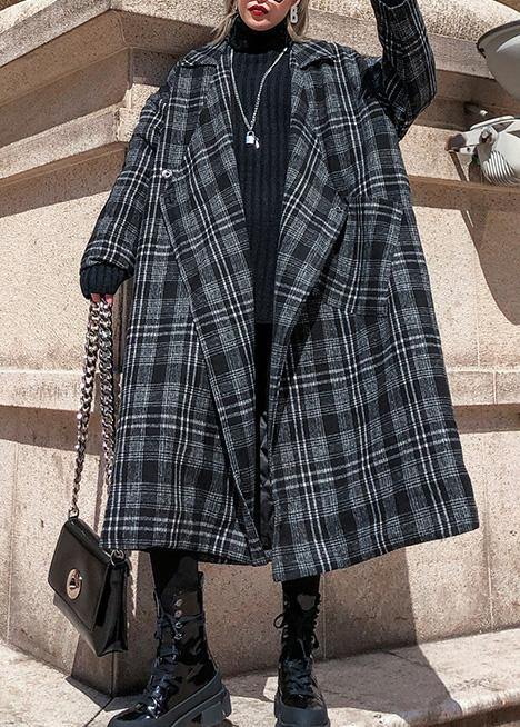 Style Plaid Clothes Neckline Square Collar Pockets Fall Coats