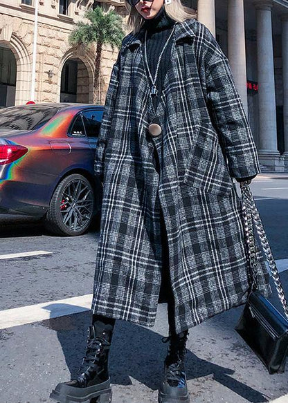Style Plaid Clothes Neckline Square Collar Pockets Fall Coats