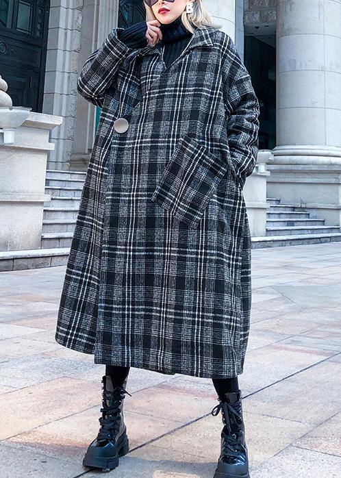Style Plaid Clothes Neckline Square Collar Pockets Fall Coats