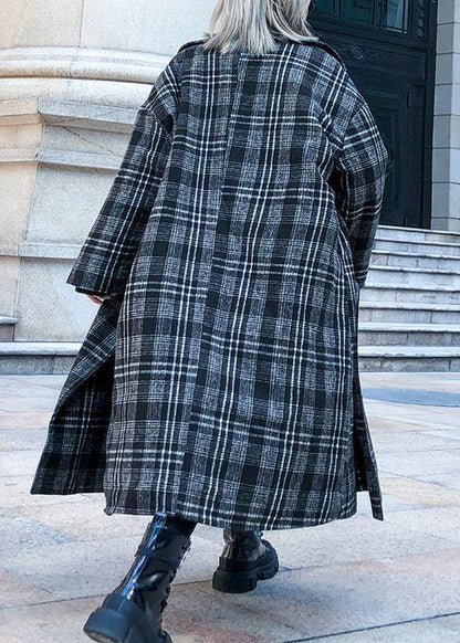 Style Plaid Clothes Neckline Square Collar Pockets Fall Coats