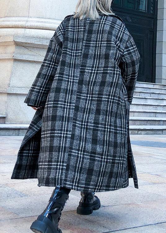 Style Plaid Clothes Neckline Square Collar Pockets Fall Coats