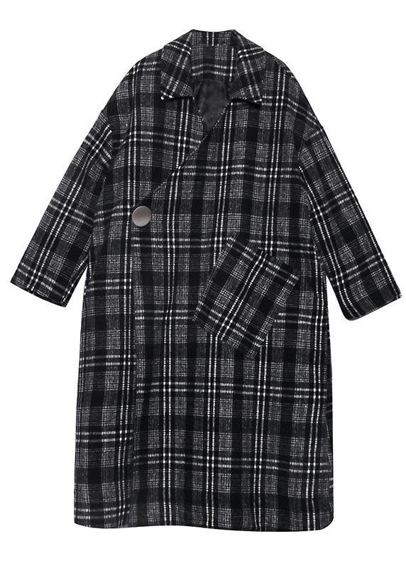 Style Plaid Clothes Neckline Square Collar Pockets Fall Coats