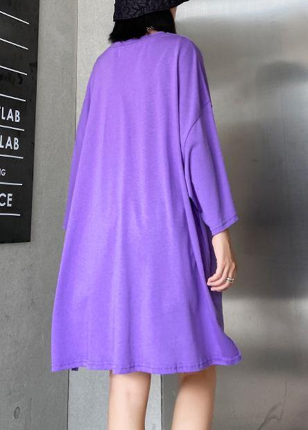 Style Purple Sequined Cotton Quilting Dresses O Neck Hole Loose Summer Dress