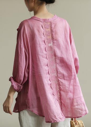 Style purple tunic top o neck patchwork lace Midi fall top