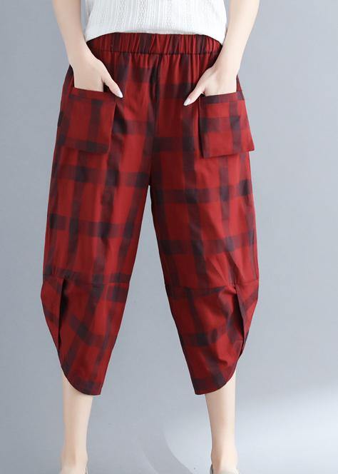 Style Red Plaid Cotton Wardrobes Sweets Art Harem Pants