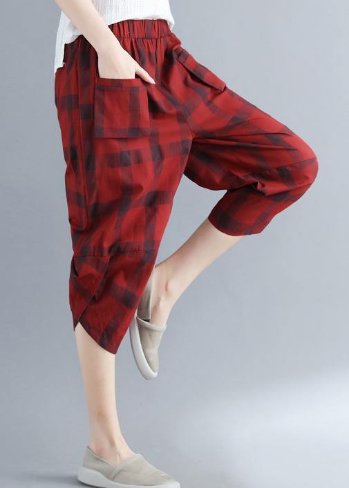 Style Red Plaid Cotton Wardrobes Sweets Art Harem Pants