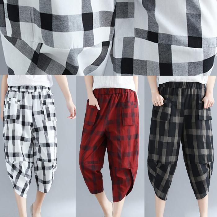 Style Red Plaid Cotton Wardrobes Sweets Art Harem Pants