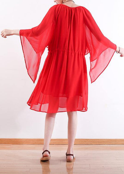 Style Red Chiffon Dresses Stylish Shirts Tie Waist Maxi Summer Dress