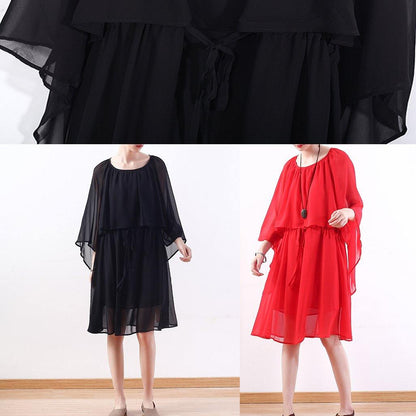 Style Red Chiffon Dresses Stylish Shirts Tie Waist Maxi Summer Dress