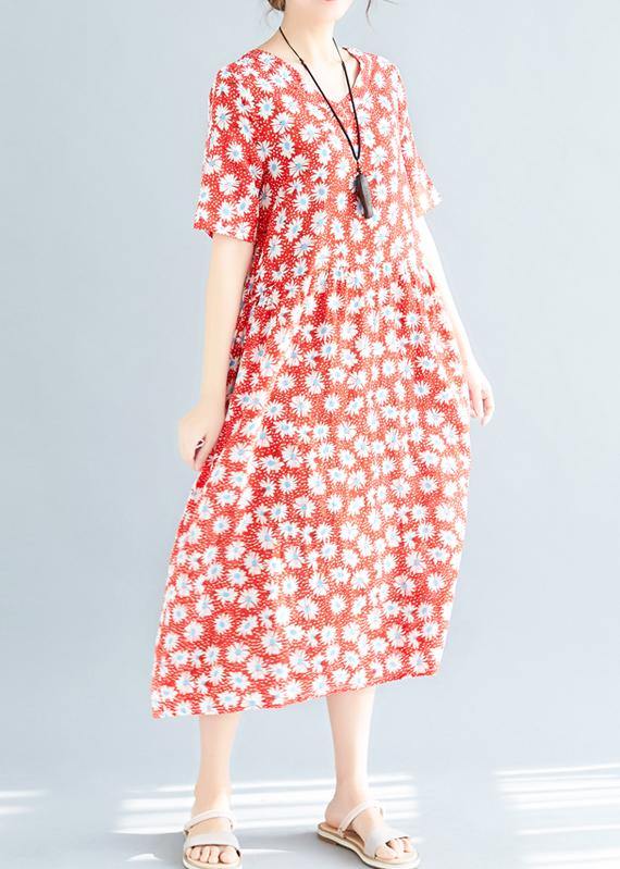 Style Red Chiffon Clothes V Neck Loose Summer Dresses