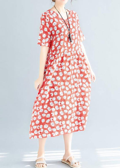 Style Red Chiffon Clothes V Neck Loose Summer Dresses