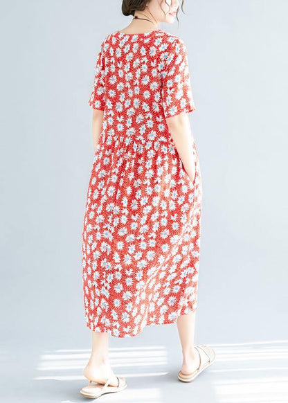 Style Red Chiffon Clothes V Neck Loose Summer Dresses