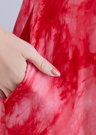 Style Red Print Cotton Linen Clothes for Sleeveless Pockets Long Summer Dresses
