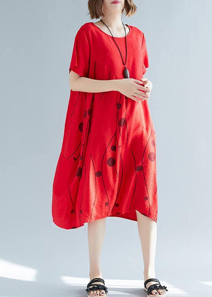Style Red Print Cotton Outfit O Neck Shift Summer Dresses