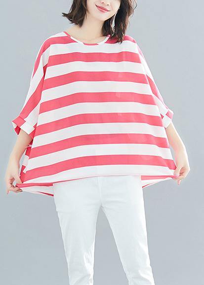 Style Red Striped Chiffon Clothes Wardrobes Batwing Sleeve Love Summer Tops