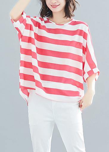 Style Red Striped Chiffon Clothes Wardrobes Batwing Sleeve Love Summer Tops