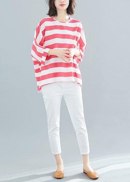 Style Red Striped Chiffon Clothes Wardrobes Batwing Sleeve Love Summer Tops