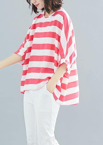 Style Red Striped Chiffon Clothes Wardrobes Batwing Sleeve Love Summer Tops