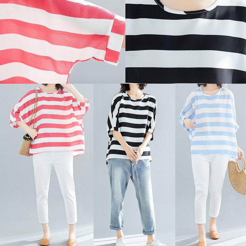 Style Red Striped Chiffon Clothes Wardrobes Batwing Sleeve Love Summer Tops