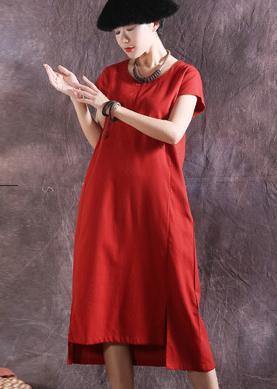 Style Short Sleeve Cotton Tunics Catwalk Red O Neck Dress Summer