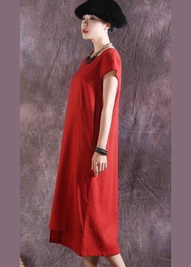 Style Short Sleeve Cotton Tunics Catwalk Red O Neck Dress Summer