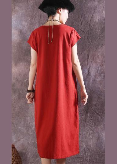 Style Short Sleeve Cotton Tunics Catwalk Red O Neck Dress Summer