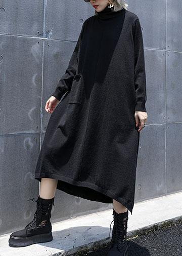 Style Side Open Cotton Tunic Top Work Outfits Black a Line Dresses Fall