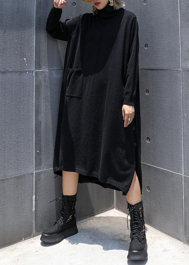 Style Side Open Cotton Tunic Top Work Outfits Black a Line Dresses Fall