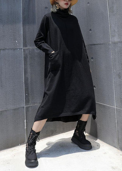 Style Side Open Cotton Tunic Top Work Outfits Black a Line Dresses Fall