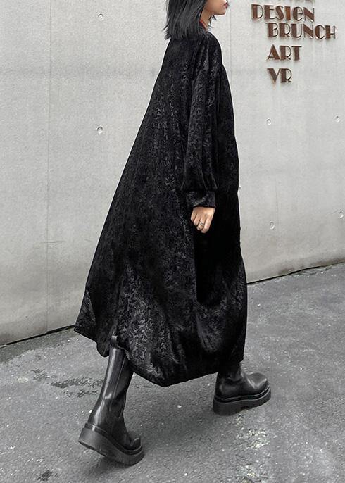 Style Stand Collar Tunics Runway Black Print a Line Dresses