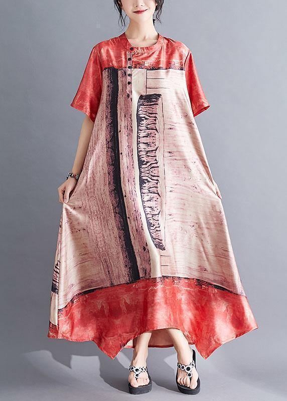 Style Stand Collar Chiffon Clothes Catwalk Red Prints Art Dresses Summer