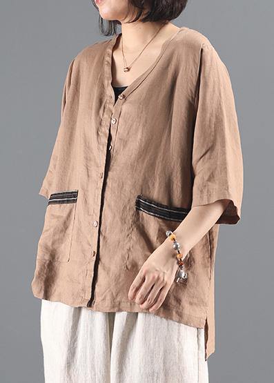 Style V Neck Pockets Shirts Work Khaki Coat