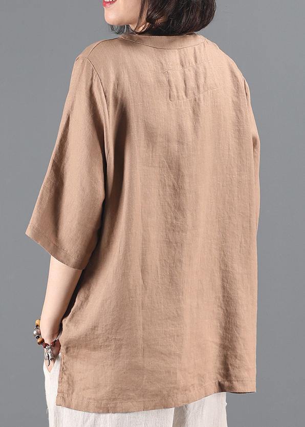 Style V Neck Pockets Shirts Work Khaki Coat