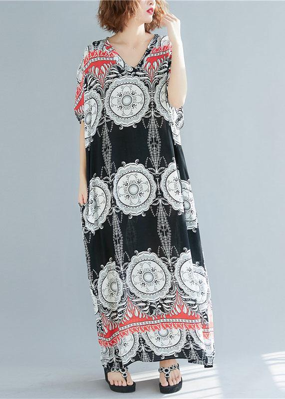 Style V Neck Pockets Cotton Summer Outfit Neckline Maxi Dress