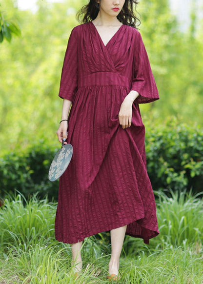 Style V Neck Tie Waist Linen Clothes Ideas Burgundy Dresses