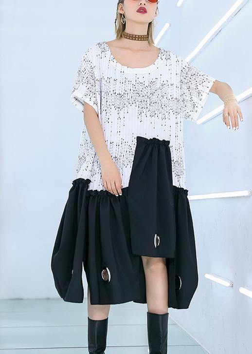 Style White Cotton Dresses Patchwork a Line Summer Dress