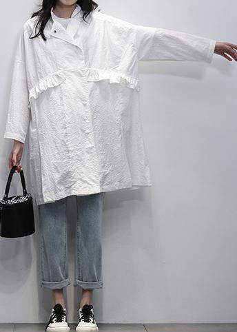 Style White Fine Long Coats Photography Notched Ruffles Coat