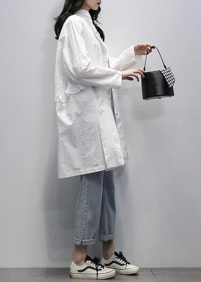 Style White Fine Long Coats Photography Notched Ruffles Coat