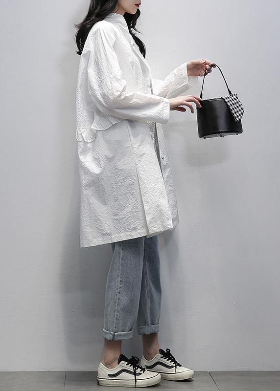 Style White Fine Long Coats Photography Notched Ruffles Coat