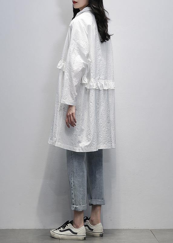 Style White Fine Long Coats Photography Notched Ruffles Coat